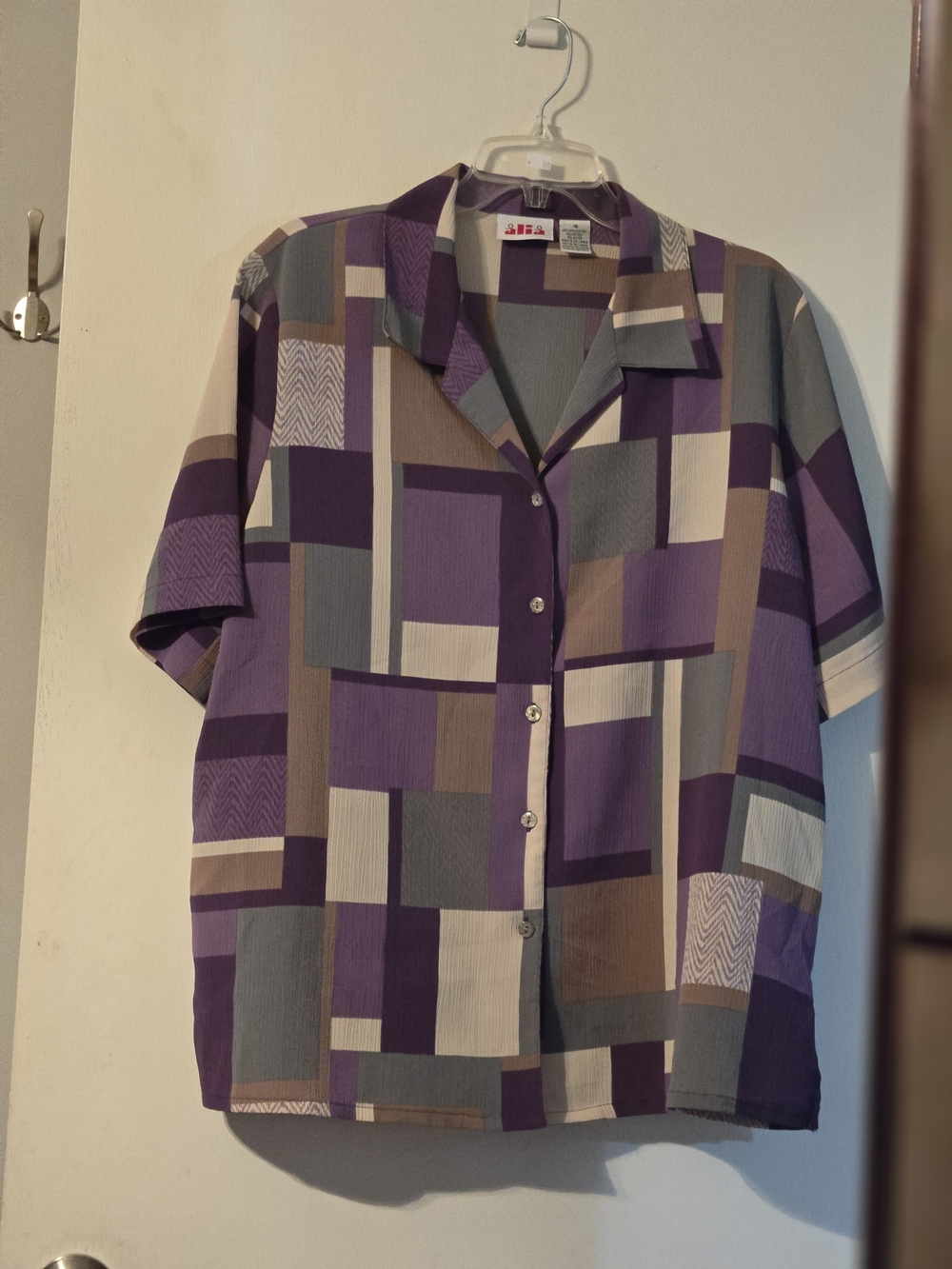 Alia Purple Geometric Button-Front Camp Shirt